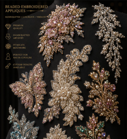 Embroidered appliques manufacturer Bareilly, hand beaded appliques